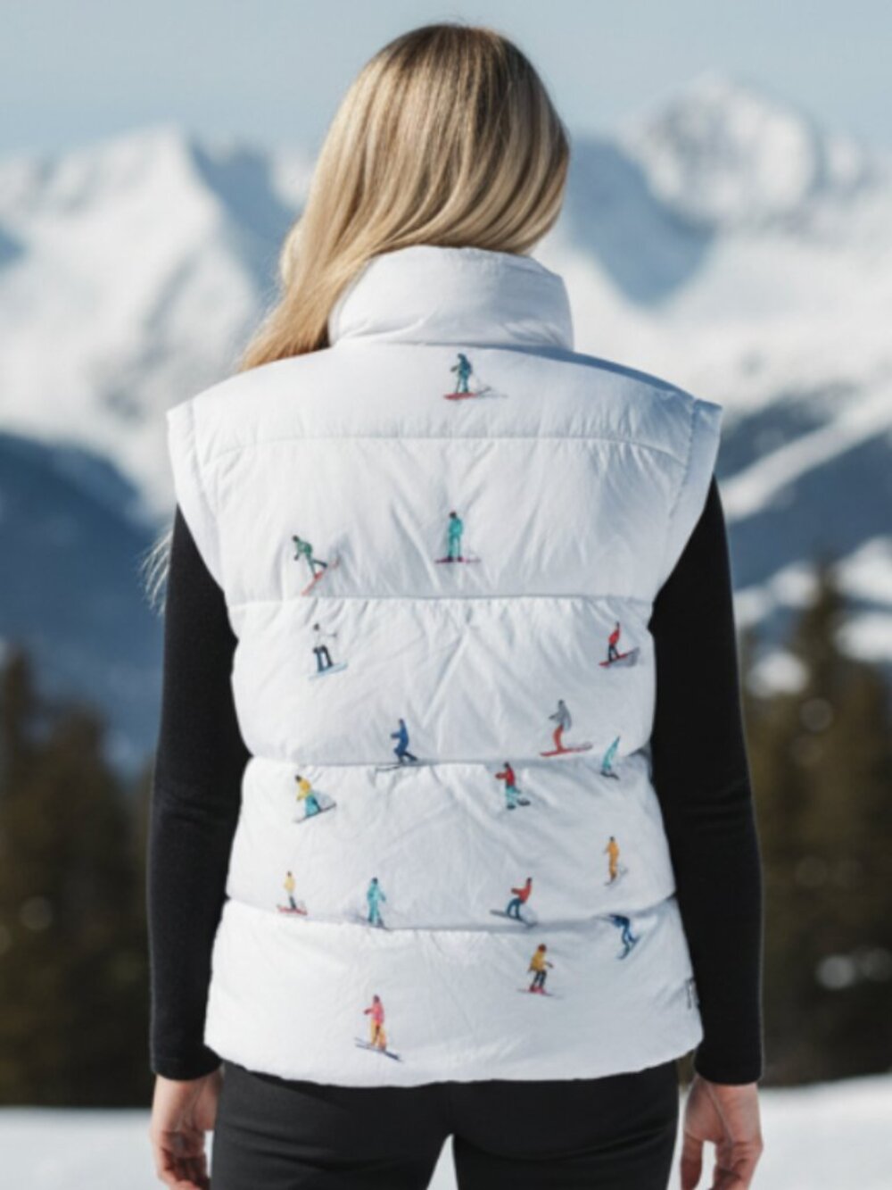 NWT $178 Free People Movement Bubble Printed Puffer Vest Ski Scene Logo Snow